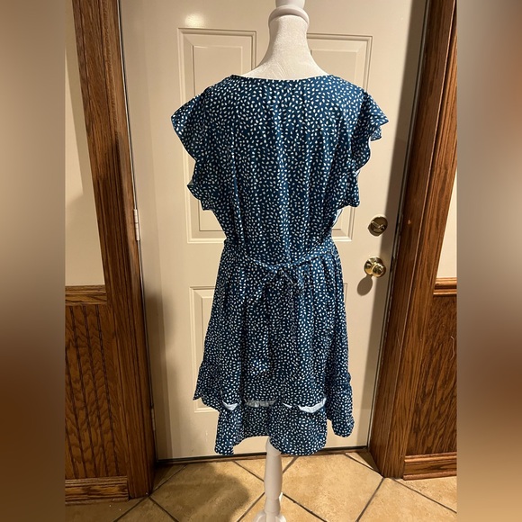 MEIKULO Blue Polka Dot Ruffle Flutter Sleeve A-Line Mini Dress Size XL - Picture 5 of 5